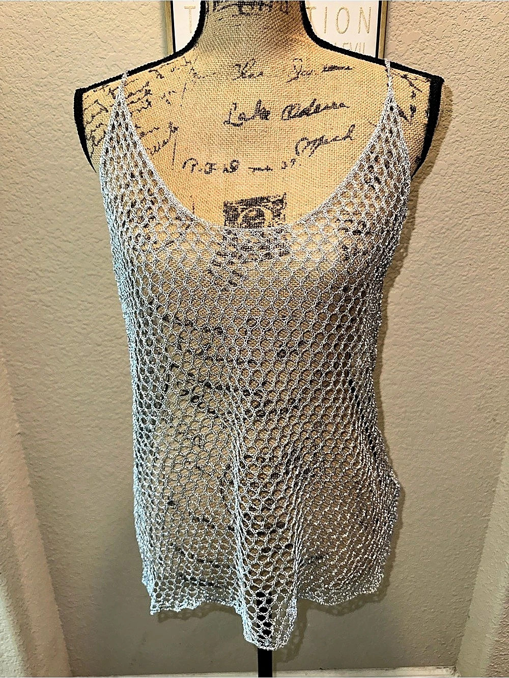Zara Metallic Mesh Knit Top Silver Like New